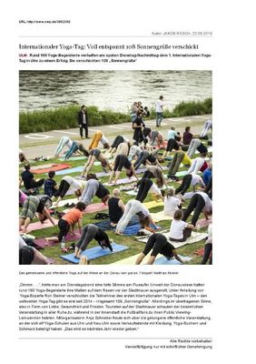 The Südwestpresse Newspaper on the International Yoga Day at Ulm (Link zum Artikel)