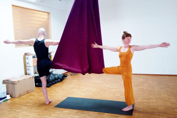 Of course, Melanie and Ronald were among the first to try Aerial Yoga.