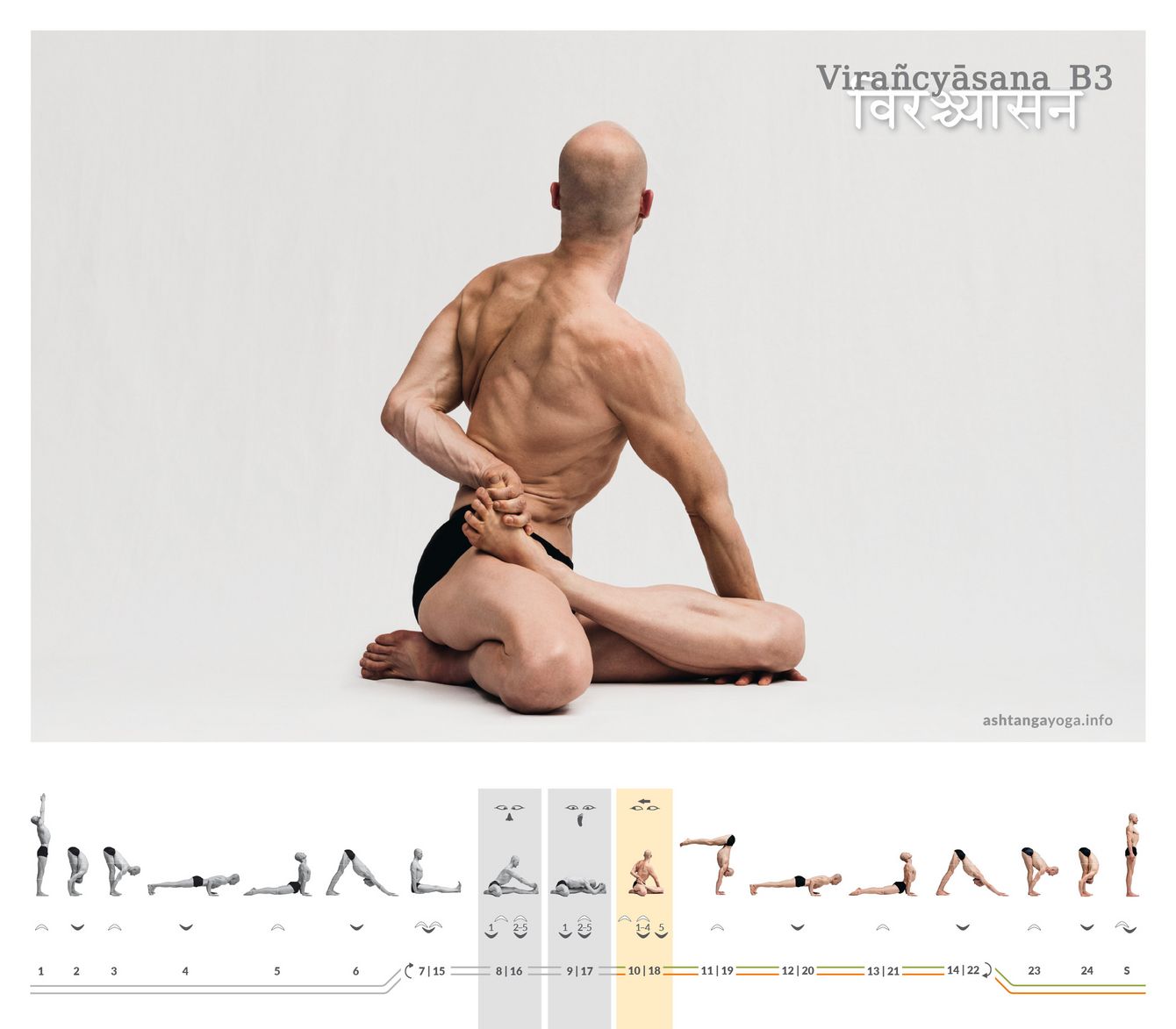 A shift of perspective instead of habit: Virañcyāsana B3 demands both stability and mind—order arises here not only straight ahead, but also through an intelligent turn.