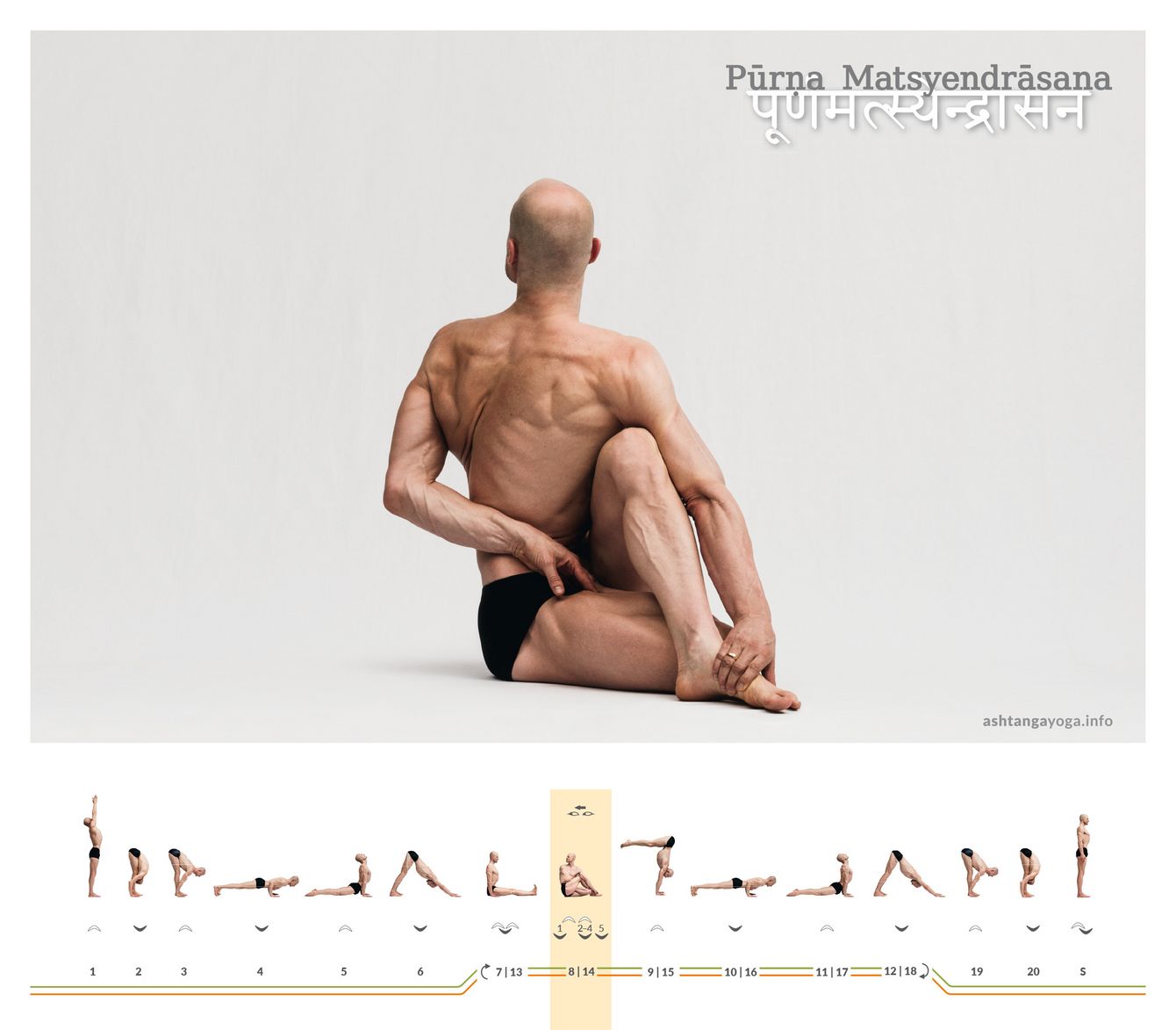 Pūrṇa Matsyendrāsana is a seated twist in which one leg is in Lotus.